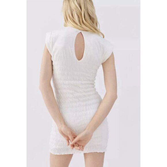 Urban Outfitters White Textured Ruched Mini Dress Size S Cap Sleeve - Picture 4 of 10